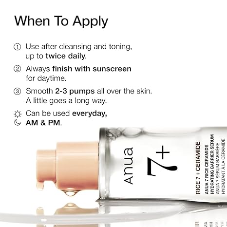 ANUA RICE CERAMIDE 7 HYDRATING BARRIER SERUM, Brightening, Hydrating Serum for Face