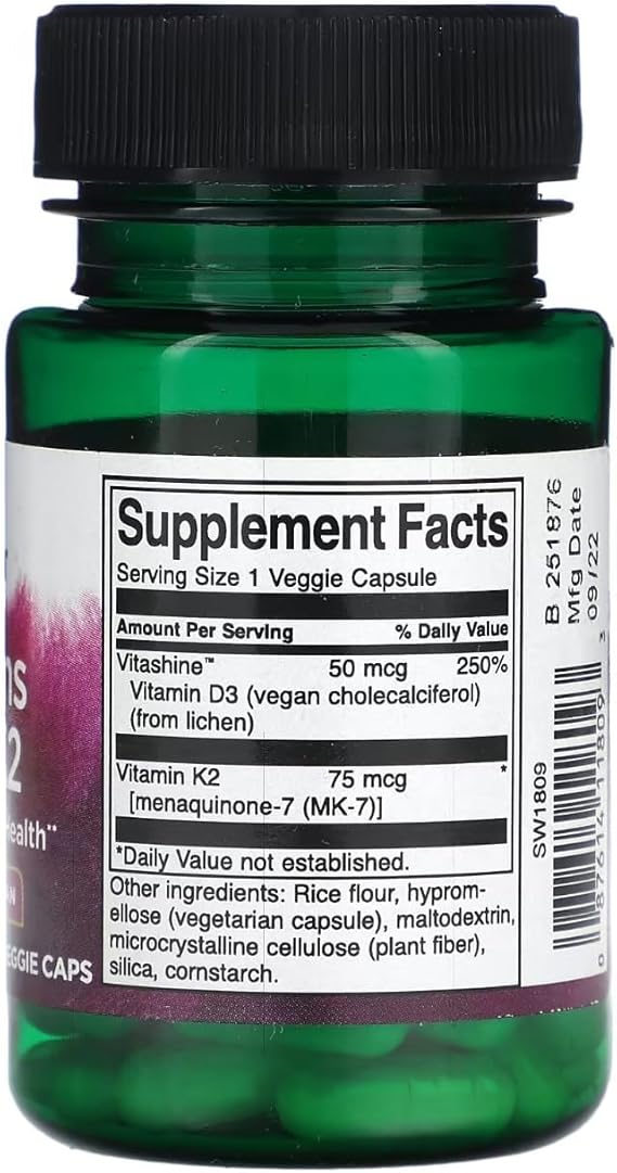 Swanson Vitamins D3 & K2-2,000 Iu & 75 mcg 60 Veg Caps