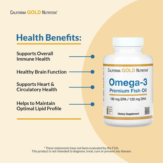 California Gold Nutrition Omega-3 Premium Fish Oil, Concentrated Formula with EPA & DHA, 100 Fish Gelatin Softgels -