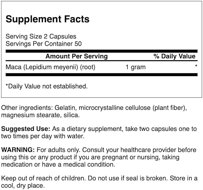Swanson Maca 500 Milligrams 100 Capsules