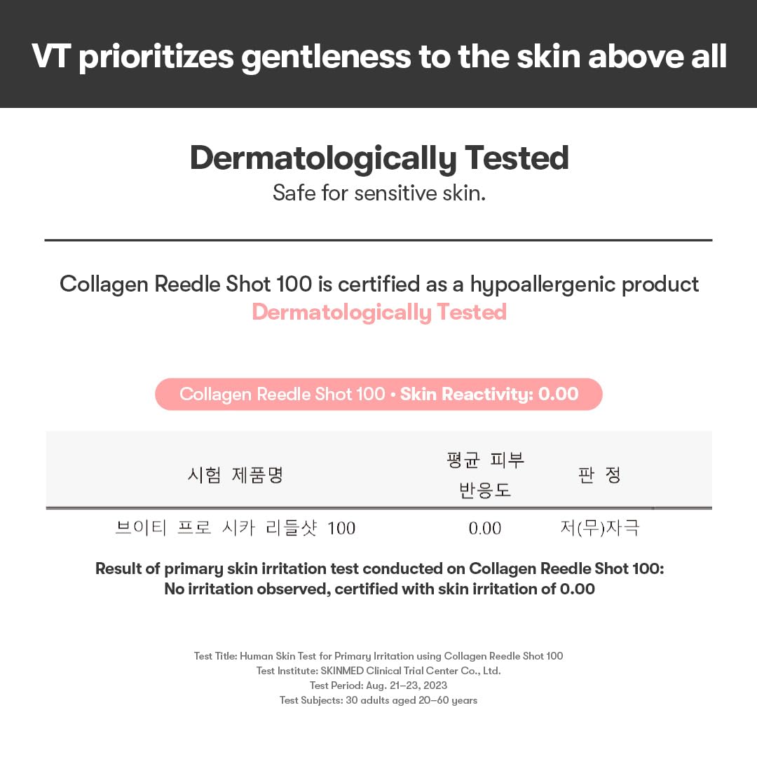 VT COSMETICS Collagen Reedle Shot 100, Microneedling Serum, Firming & Elasticity, 500Da Collagen Extract, Soft & Glass Skin, Pink Serum, Korean Skin Booster 1.69Fl Oz(50ml)