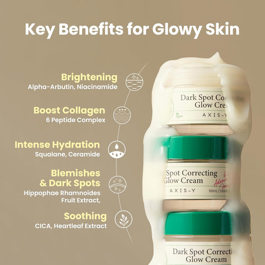AXIS-Y Dark Spot Correcting Glow Cream - Brightening & Hydrating Moisturizer Face Cream with 2% Alpha-Arbutin, 5% Niacinamide & Ceramide - Vegan Korean Skin Care for All Skin Types - 1.69 fl. oz.