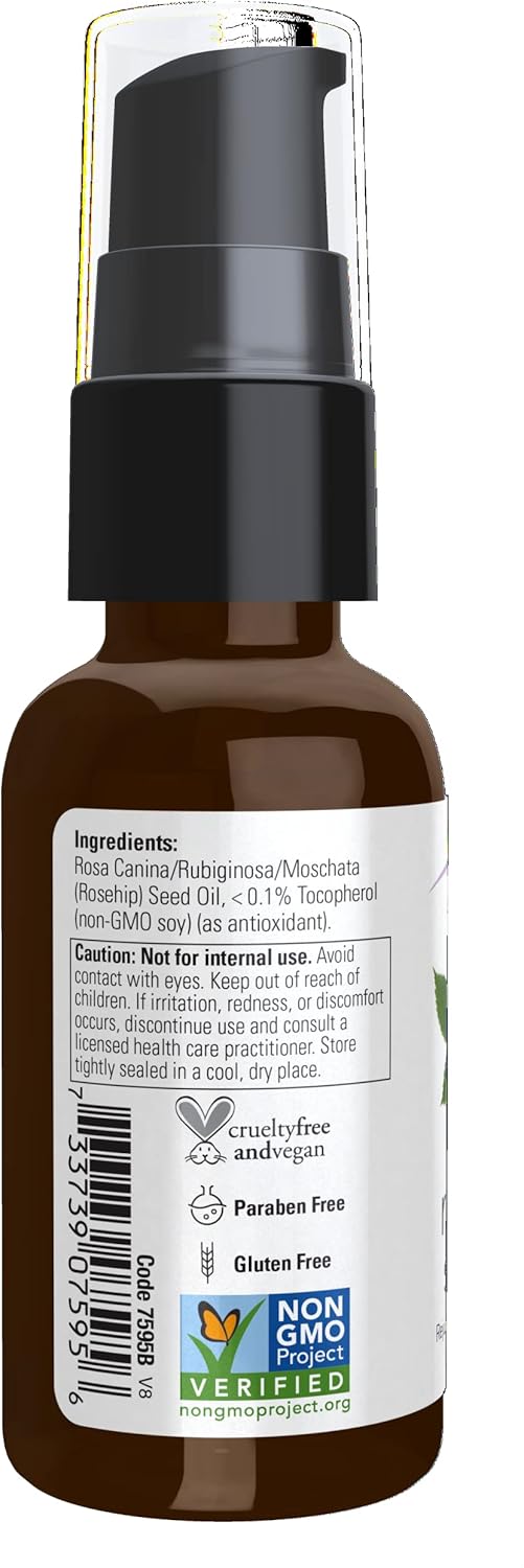 NOW Solutions, Rose Hip Seed Oil, 100% Pure, Nourishing and Renewing, For Facial Care, Vegan, Child Resistant Cap, 1-Ounce