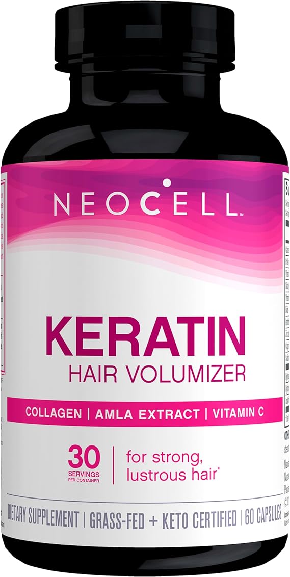 NeoCell Keratin Hair Volumizer With Collagen, Amla Extract and Vitamin C, Hair and Skin Supplement, Capsule, 60 Count, 1 Bottle