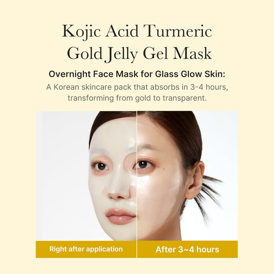 Medicube All-Day Care for Deep Hydration & Skin Revival: Turmeric Overnight Wrapping Peel Off Mask and Kojic Acid Turmeric Brightening Gold Jelly Gel Mask (4ea) and Jelly Brush