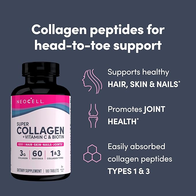 NEOCELL Super Collagen +Vitamin C & Biotin (For Healthy Skin, Hair, Nails & Joint Support) 180 Tablets