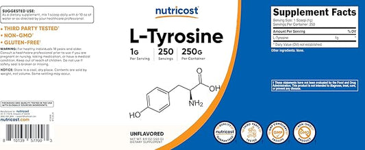 Nutricost L-Tyrosine Powder 250 Grams - Pure L-Tyrosine Powder 1000mg Per Serving