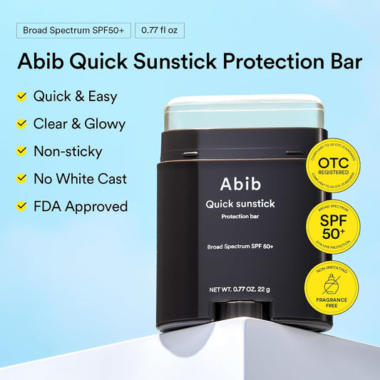 Abib Quick Sunstick Protection Bar SPF50+ 0.77 oz / 22 g (Glowing) | Korean Suncreen Stick Suncare Sunblock, No Whitecast, Protector Solar Barra, Centella Asiatica Extract, Aloe Extract