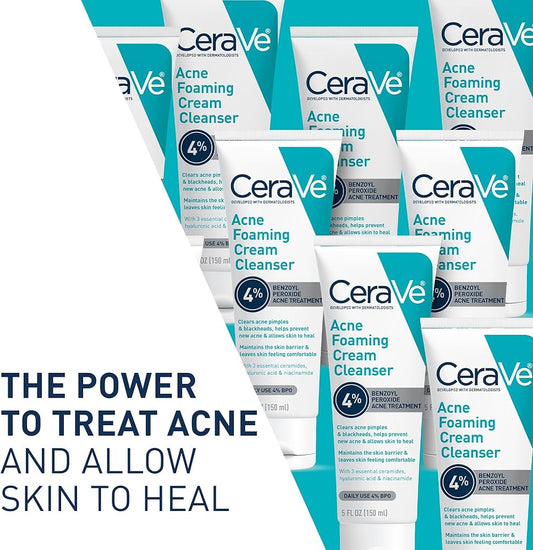 CeraVe Acne Foaming Cream Cleanser, 4% Benzoyl Peroxide Face Wash