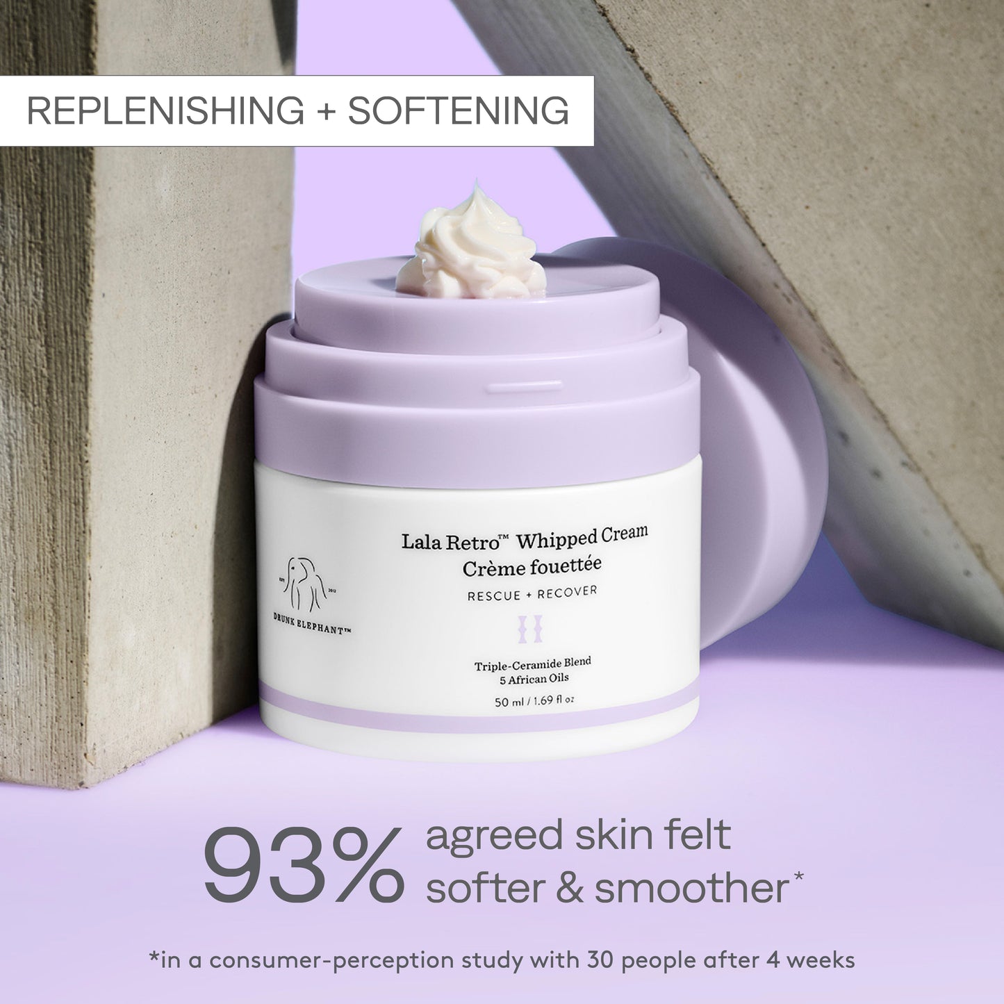 Drunk Elephant Lala Retro Whipped Cream Rescue+Recover 6 African Oil Ceramides, pH5.2 50 ml