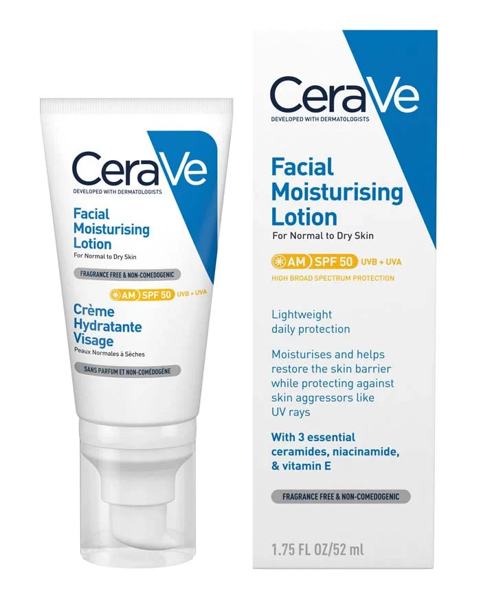 CeraVe Facial Moisturising Lotion with SPF 50 – 52 ml | For Normal to Dry Skin