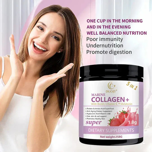 DUOZI Marine Collagen Powder with Biotin, Vitamin C, and Melatonin (258g size)