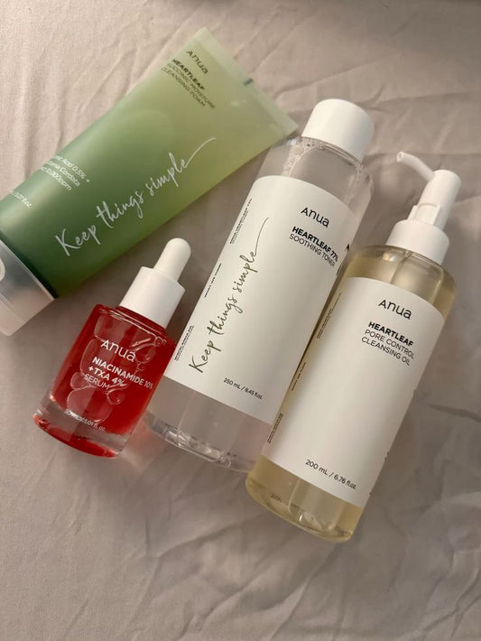 Anua Skincare Essentials – Oil Cleanser, Foaming Cleanser, Toner & Niacinamide Serum