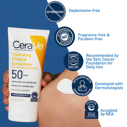 CeraVe Hydrating Mineral Sunscreen SPF 50 (Suitable for Sensitive Skin) Mineral Sunscreen 75 ml