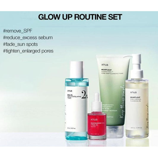 Anua Skincare Essentials – Oil Cleanser, Foaming Cleanser, Toner & Niacinamide Serum