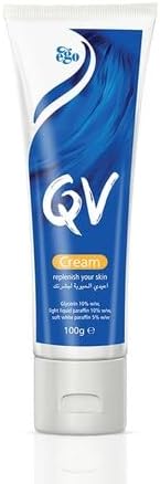 QV Cream with 10% Glycerin (100g) Rich Protective Moisturiser for Sensitive, Dry Skin, Fragrance Free, Noncomedogenic Body Cream, Hydrating Skin Care for Eczema, Psoriasis, Dermatitis, Tube