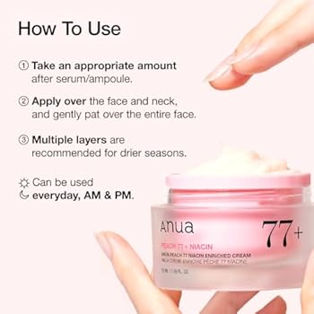 Anua Peach Niacinamide Cream, Face Moisturizer for Dry Skin with Vitamin B12, Collagen, Ceramide, Panthenol, Korean Skin Care for Glass Skin (50ml)