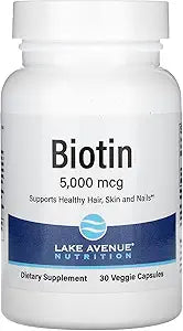 Lake Avenue Biotin, 5,000 mcg, 30 & 102 Veggie Capsules, Nutrition