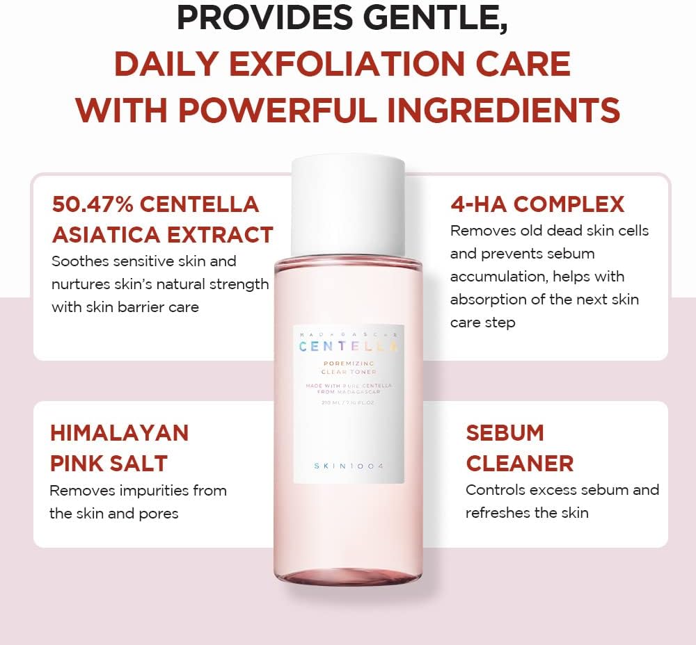 SKIN1004 Madagascar Centella Poremizing Clear Toner – 7.1 fl.oz (210ml) | Exfoliating Toner for Clogged Pores & Sensitive Skin