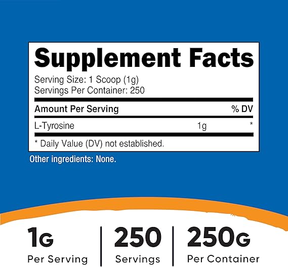 Nutricost L-Tyrosine Powder 250 Grams - Pure L-Tyrosine Powder 1000mg Per Serving
