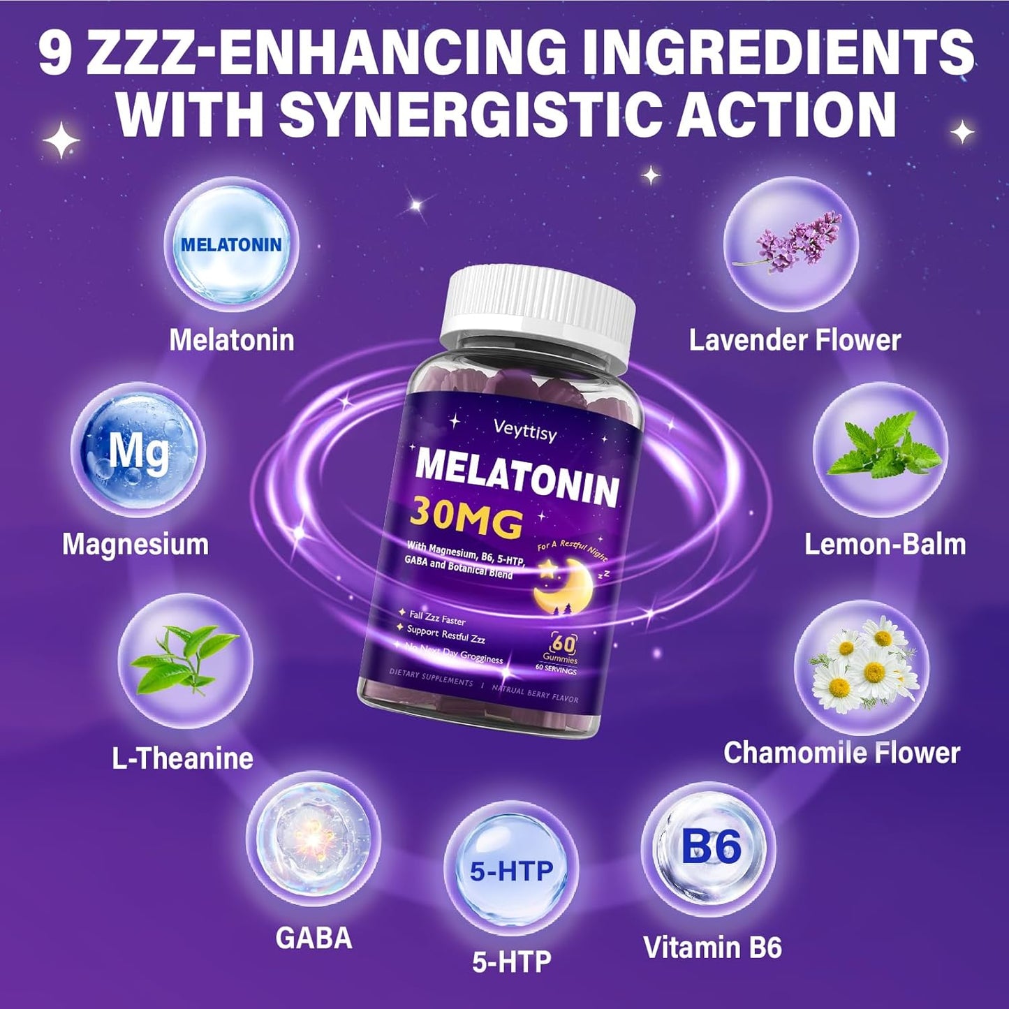 Melatonin 6 mg Fast Dissolve 60 Gummies | Nighttime Sleep Aid | Natural Berry Flavor |