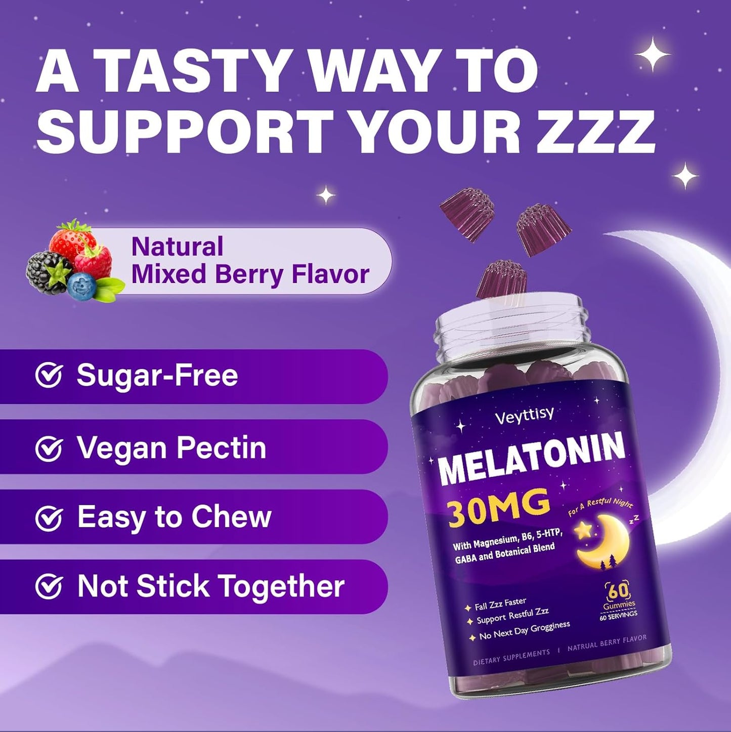 Melatonin 6 mg Fast Dissolve 60 Gummies | Nighttime Sleep Aid | Natural Berry Flavor |