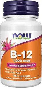 NOW Supplements, Vitamin B-12 1,000 mcg with Folic Acid, Nervous System Health*, 120 Chewable Lozenges