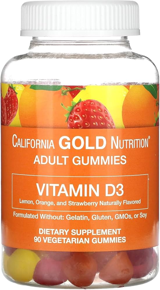 California GOLD Nutrition  Adult Gummies  Vitamin D3  (Lemon, Orange & Strawberry)  90 Vegetarian Gummies
