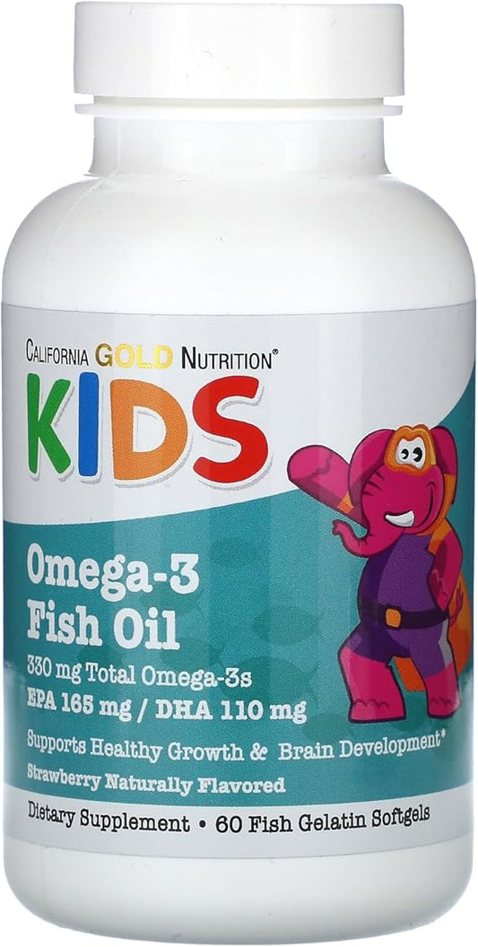 California Gold Nutrition, Kid’s Omega-3 Fish Oil, Natural Strawberry, 60 Fish Gelatin Softgels