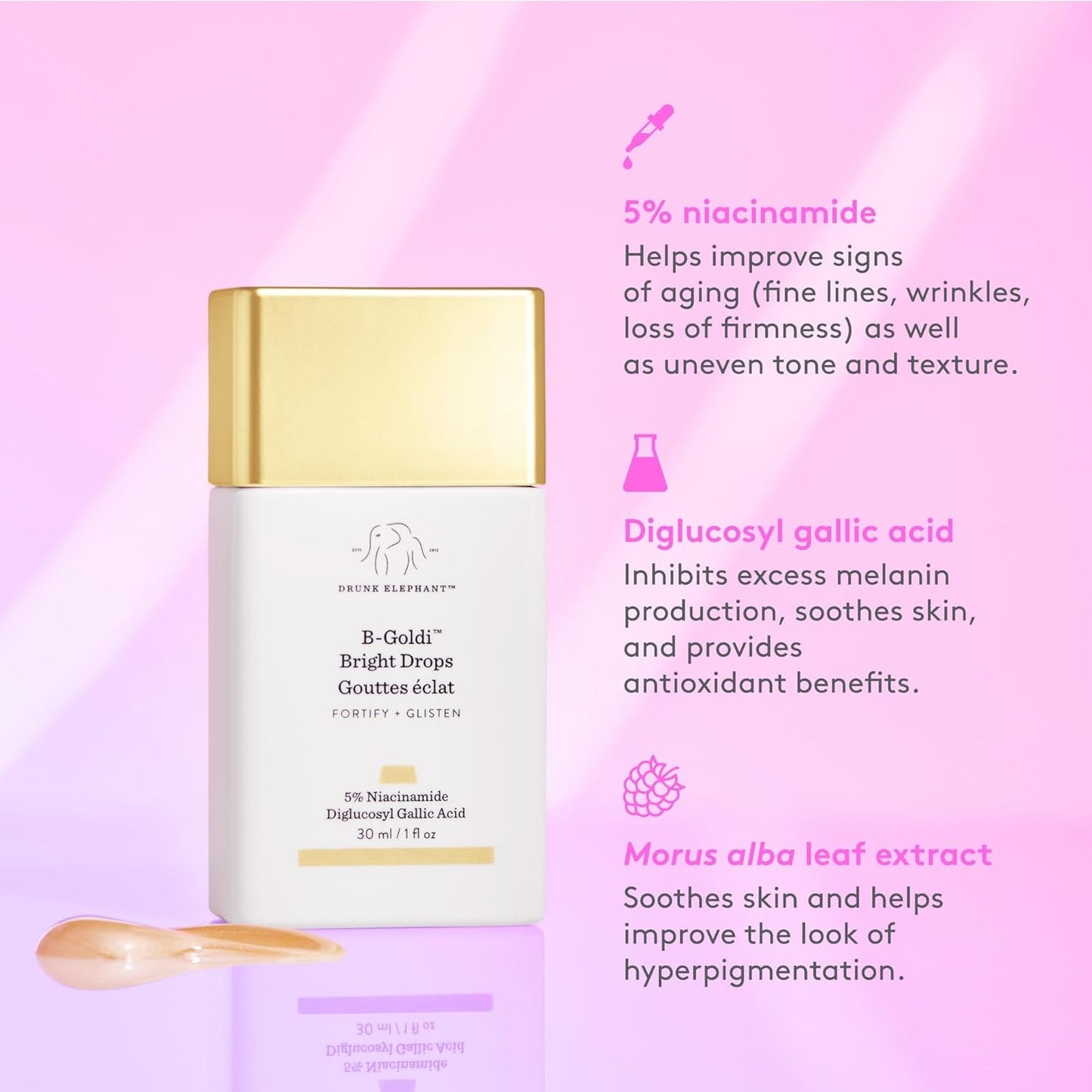 Drunk Elephant B-Goldi Bright Drops - 30 ml/1 fl oz - Illuminating Color Serum Drops - Clean Clinical Skincare - Cruelty-Free - Dermatologist-Tested - Free of Essential Oils, Silicones, and Fragrance