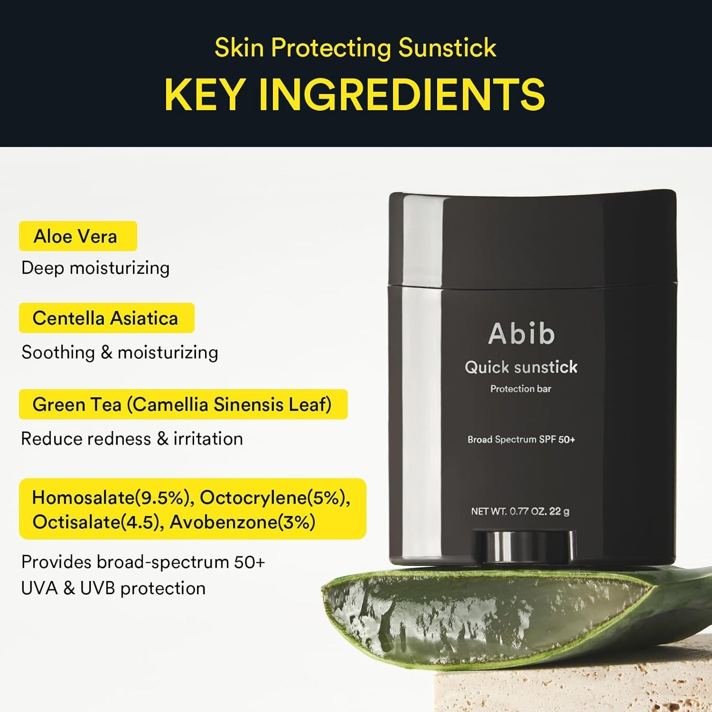 Abib Quick Sunstick Protection Bar SPF50+ 0.77 oz / 22 g (Glowing) | Korean Suncreen Stick Suncare Sunblock, No Whitecast, Protector Solar Barra, Centella Asiatica Extract, Aloe Extract