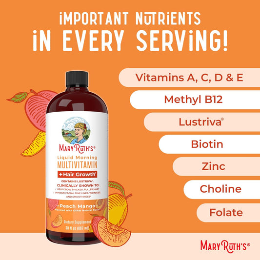 MaryRuth's Liquid Multivitamin + Hair Growth | Clinically Tested for Thicker Hair & Facial Wrinkles in Women | Biotin 10000mcg | Lustriva Hair Growth Supplements | Skin Care | Ages 18+ | 15.2163 Fl Oz
