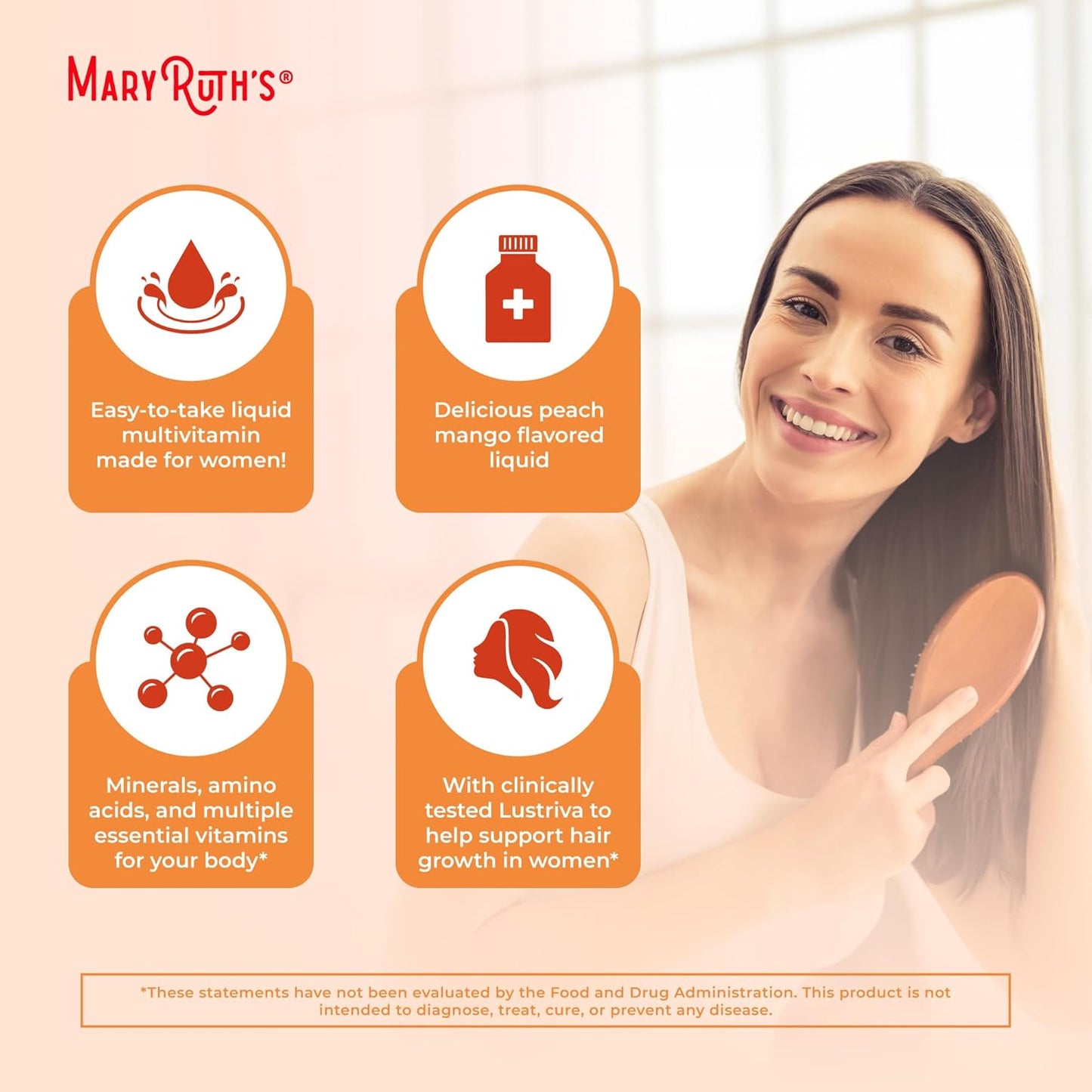 MaryRuth's Liquid Multivitamin + Hair Growth | Clinically Tested for Thicker Hair & Facial Wrinkles in Women | Biotin 10000mcg | Lustriva Hair Growth Supplements | Skin Care | Ages 18+ | 15.2163 Fl Oz