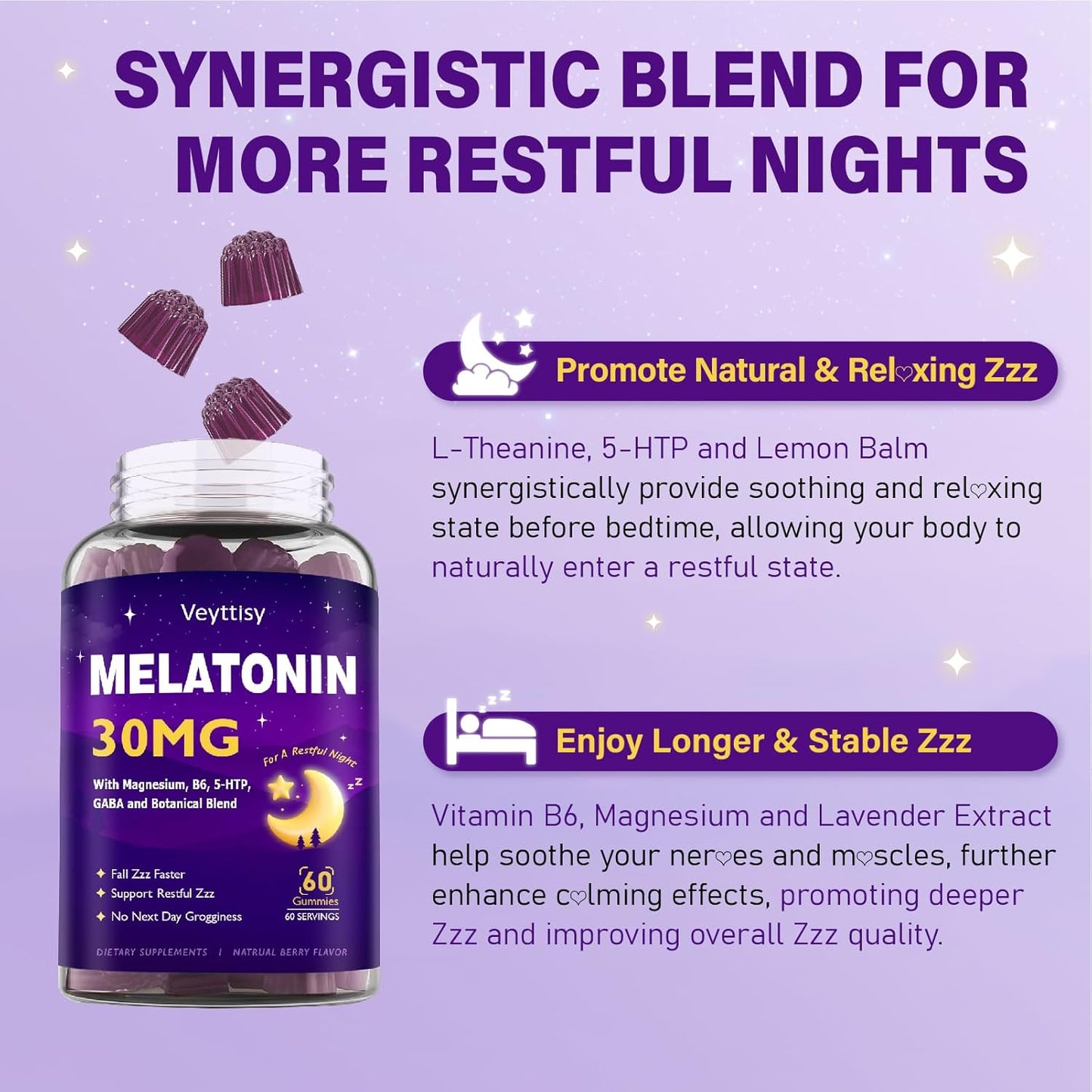 Melatonin 6 mg Fast Dissolve 60 Gummies | Nighttime Sleep Aid | Natural Berry Flavor |