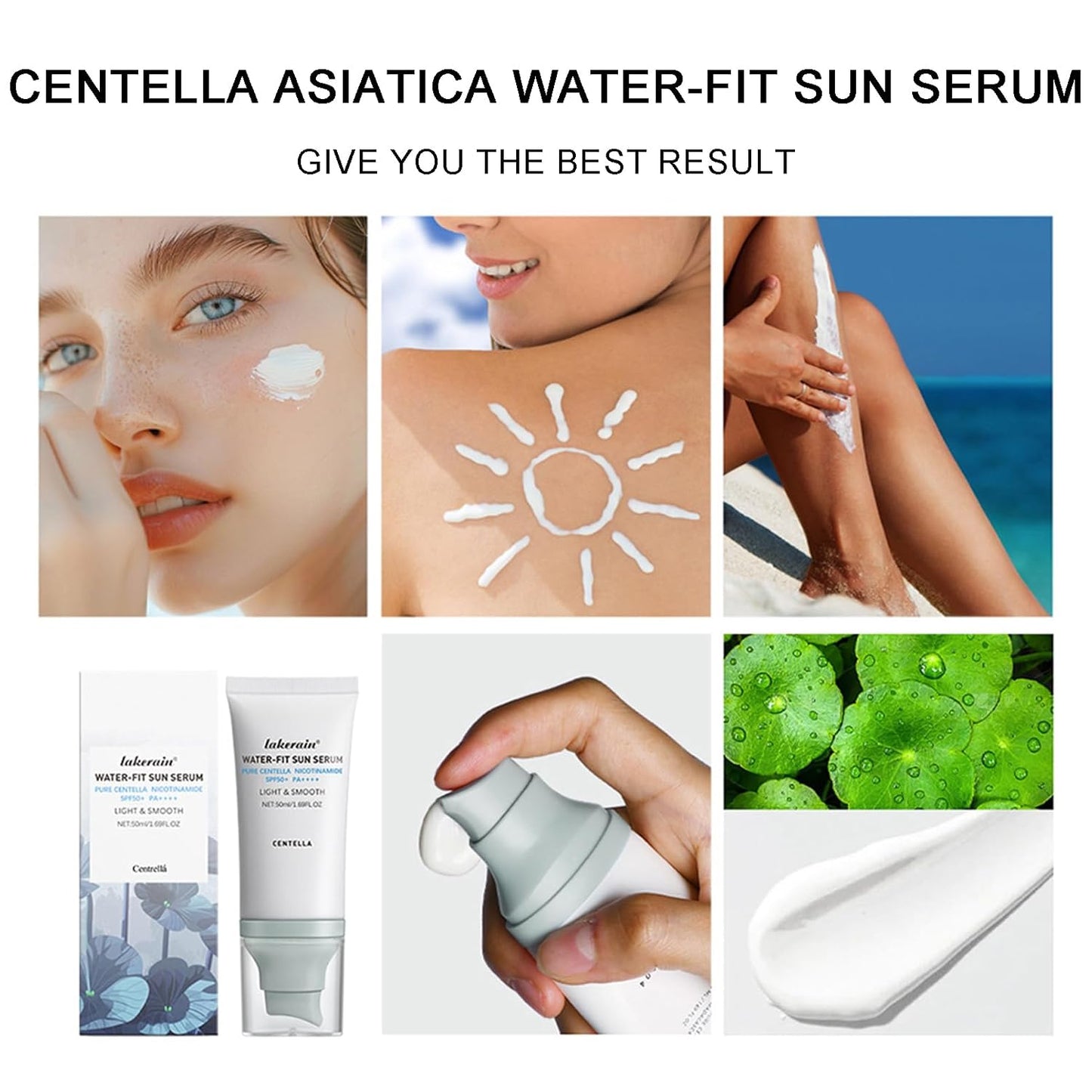 Centella Sunscreen SPF 50, Airy-Light Hyalu Cica Water-Fit Sun Serum, Face Sun Screen Long-Lasting Protection, Centella Madagascar Sunscreen, NO White Cast - Dry Oily Skincare