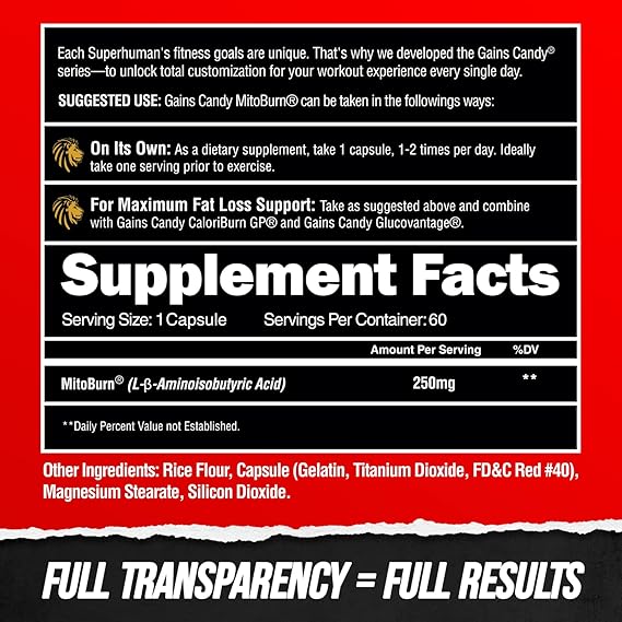 ALPHA LION Gains Candy, Supplement Pills That Support Weight Loss, Appetite Suppressant, Keto-Diet Friendly, Decrease Body Fat, Upgrade Energy & Workout Performance, 60 Capsules (MitoBurn®)