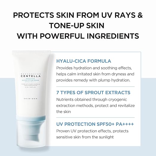 SKIN 1004 CENTELLA Hyalu CICA Water-fit Sun Serum 50 ML – Lightweight, Hydrating Serum with Protection, Soothing for Sensitive Skin, Moisturizing & Non-Greasy andGeoMetal™ Gauze Pad