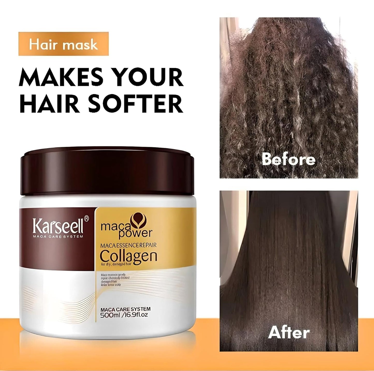 Karseell Hair Repair Set with Shampoo, Conditioner, and Maca Collagen Mask Plus Argan Oil for Dry Damaged Hair, Multipack