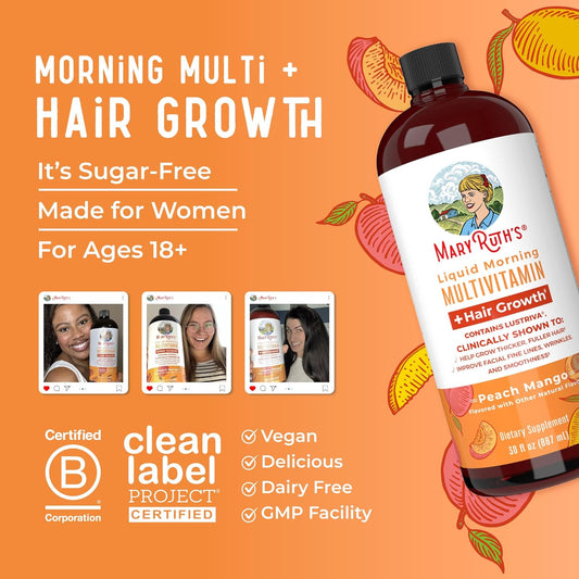 MaryRuth's Liquid Multivitamin + Hair Growth | Clinically Tested for Thicker Hair & Facial Wrinkles in Women | Biotin 10000mcg | Lustriva Hair Growth Supplements | Skin Care | Ages 18+ | 15.2163 Fl Oz
