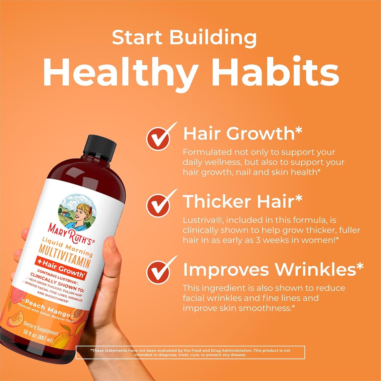 MaryRuth's Liquid Multivitamin + Hair Growth | Clinically Tested for Thicker Hair & Facial Wrinkles in Women | Biotin 10000mcg | Lustriva Hair Growth Supplements | Skin Care | Ages 18+ | 15.2163 Fl Oz