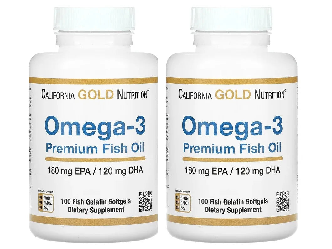 California Gold Nutrition Omega-3 Premium Fish Oil, Concentrated Formula with EPA & DHA, 100 Fish Gelatin Softgels - 2 Pack
