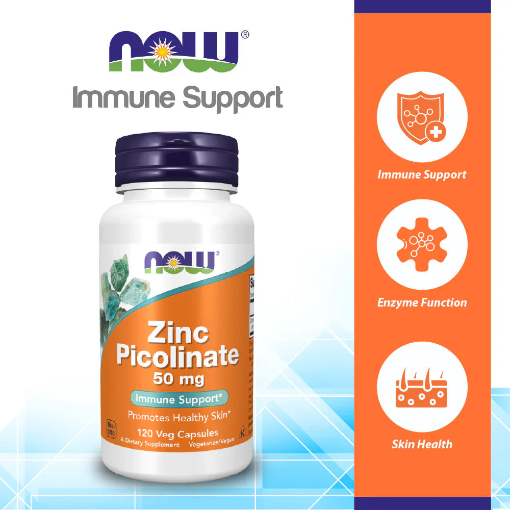 NOW Foods Supplements, Zinc Picolinate 50 mg, Supports Enzyme Functions*, Immune Support*,