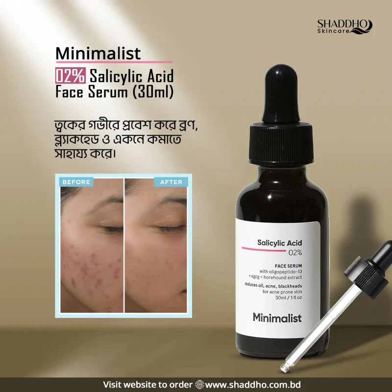 Minimalist 2% Salicylic Acid Serum – Acne & Blackhead Control, Oil Reduction & Pore Care (1 fl. oz.)