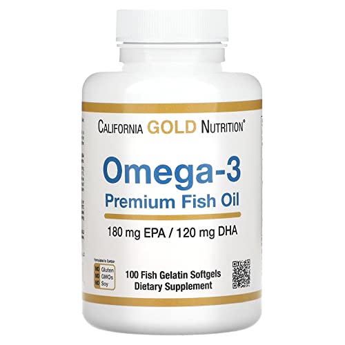 California Gold Nutrition Omega-3 Premium Fish Oil, Concentrated Formula with EPA & DHA, 100 Fish Gelatin Softgels -