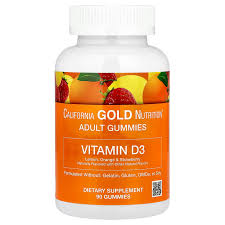 California GOLD Nutrition  Adult Gummies  Vitamin D3  (Lemon, Orange & Strawberry)  90 Vegetarian Gummies