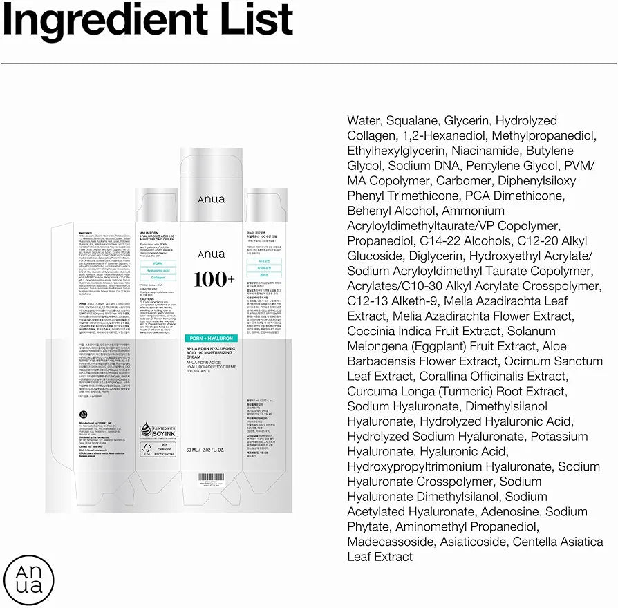 ANUA PDRN Hyaluronic Acid 100 Moisturizing Cream,