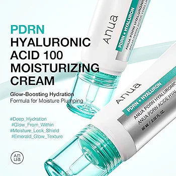 ANUA PDRN Hyaluronic Acid 100 Moisturizing Cream, Lightweight Hydrating Moisturizer with Salmon PDRN, Hyaluronic acid, Collagen for Glass Skin, Korean Skin Care