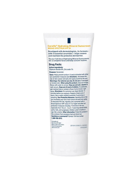 CeraVe Hydrating Mineral Sunscreen SPF 50 (Suitable for Sensitive Skin) Mineral Sunscreen 75 ml